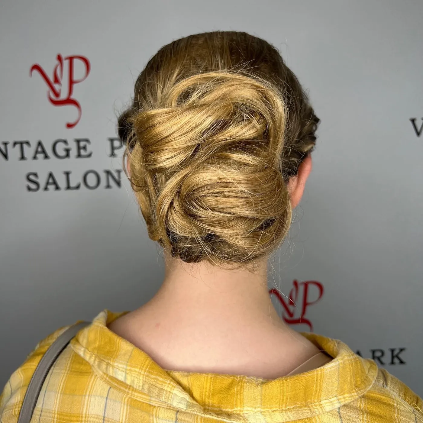 Finished event updo styled at Vintage Park Salon