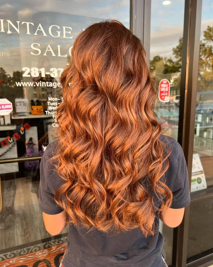 Copper red color result styled at Vintage Park Salon