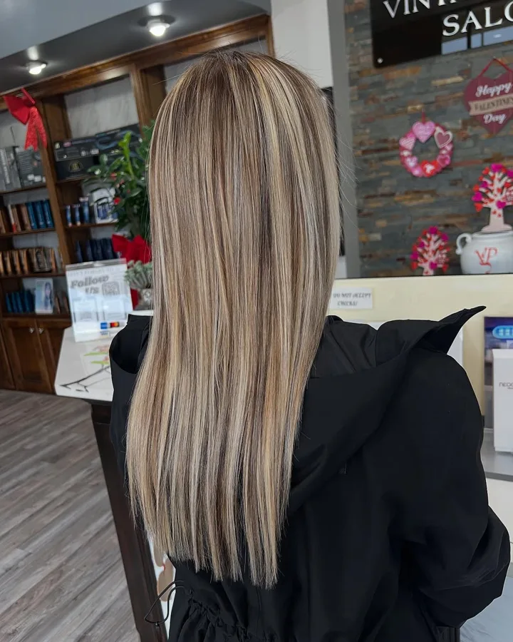 Blonde balayage transformation at Vintage Park Salon